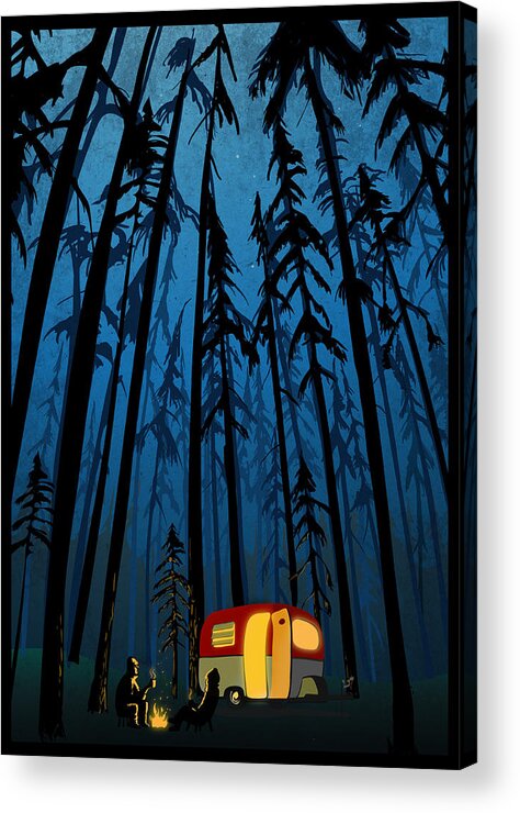 Camper In The Woods Acrylic Print featuring the painting Twilight Camping by Sassan Filsoof