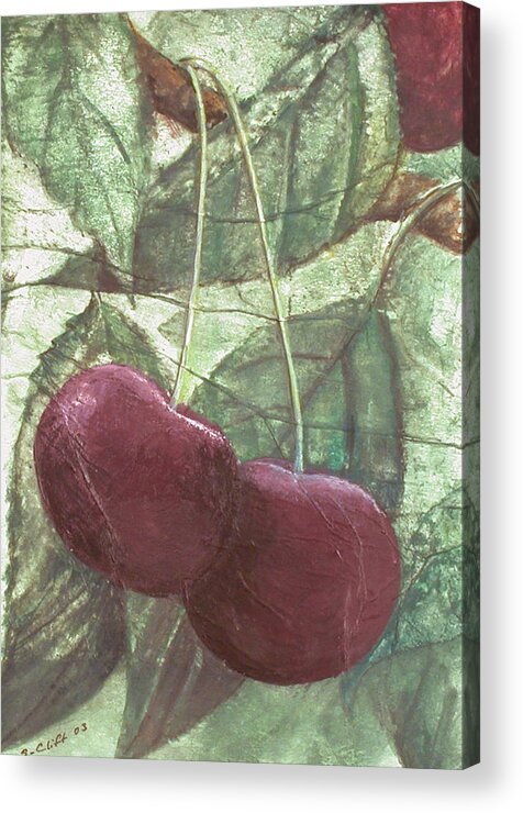 Cherries Acrylic Print featuring the painting Two Cherries by Sandy Clift