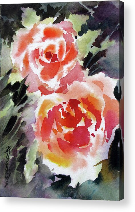 Watercolor Acrylic Print featuring the painting Two Red Beauties by Rae Andrews