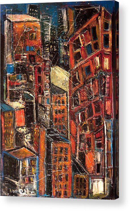 Cityscape Acrylic Print featuring the painting Urban Congestion by Jon Baldwin Art