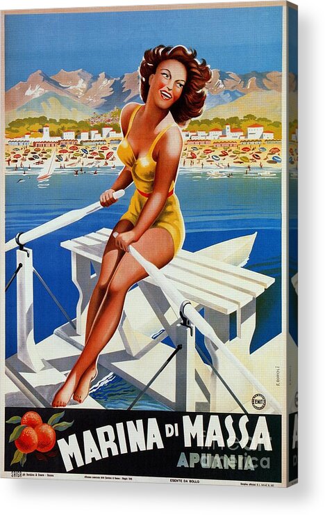 Vintage Acrylic Print featuring the digital art Vintage Marina di Massa Italian travel advertising by Heidi De Leeuw