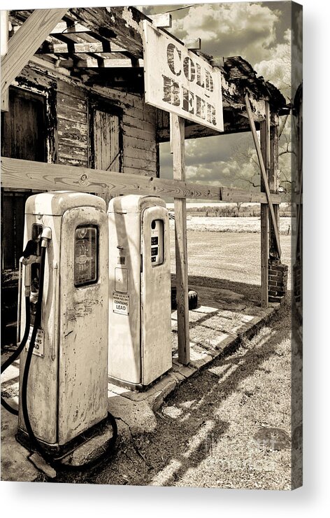Mancave Acrylic Print featuring the painting Vintage Retro Gas Pumps by Mindy Sommers