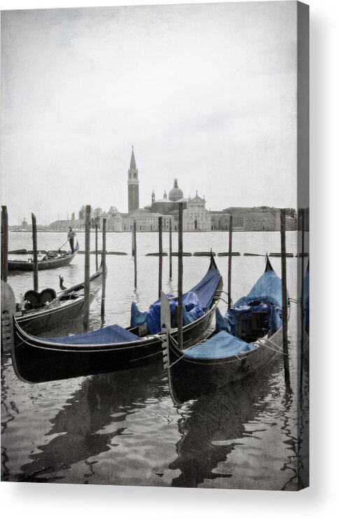 Venice Acrylic Print featuring the photograph Vintage Venice in Black, White, and Blue by Brooke T Ryan