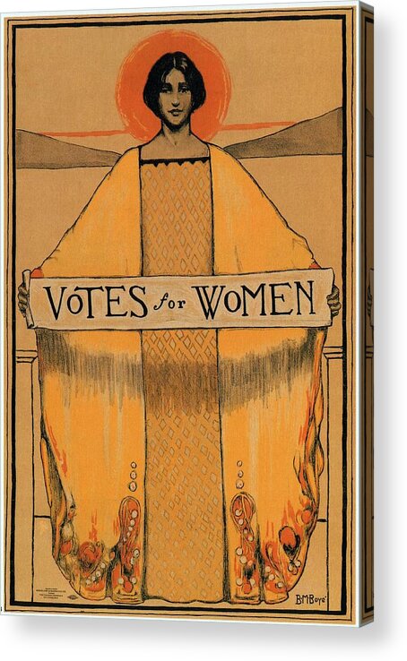 Votes For Women Acrylic Print featuring the mixed media Votes for Women - Vintage Propaganda Poster by Studio Grafiikka