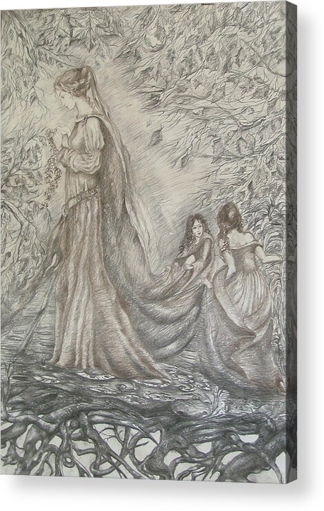 Woman Acrylic Print featuring the drawing Walking in the Magic Garden by Rita Fetisov