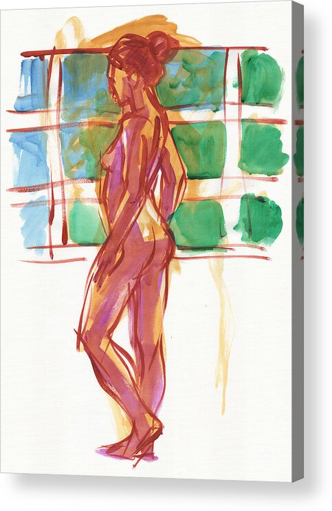 Figure Study Acrylic Print featuring the painting Walking Past the Window by Judith Kunzle