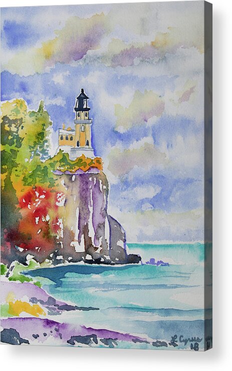 Split Rock Lighthouse Acrylic Print featuring the painting Watercolor - Autumn at Split Rock Lighthouse by Cascade Colors