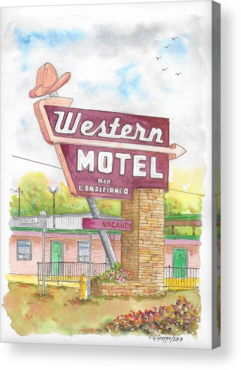 Western Motel Acrylic Print featuring the painting Western Motel in Bethany, Oklahoma by Carlos G Groppa