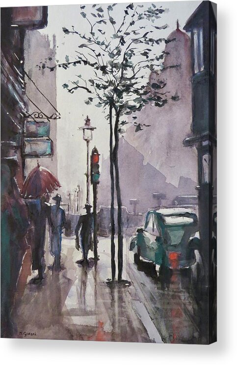Watercolor Acrylic Print featuring the painting Wet Afternoon by Geni Gorani