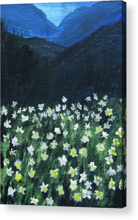 Mountains Acrylic Print featuring the painting Where lilies grow by Trilby Cole