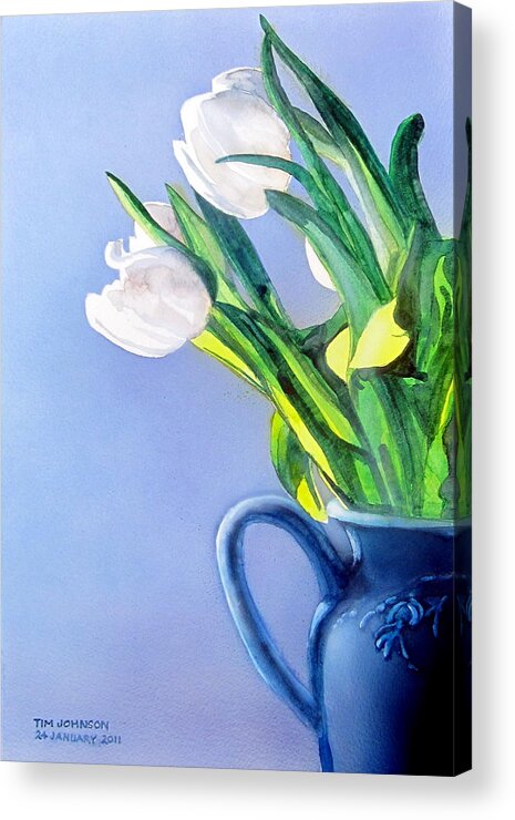 Tulips Acrylic Print featuring the painting White Flowers by Tim Johnson