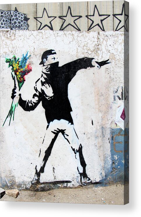 Banksy Replica Acrylic Print featuring the photograph With Love and Flowers by Munir Alawi