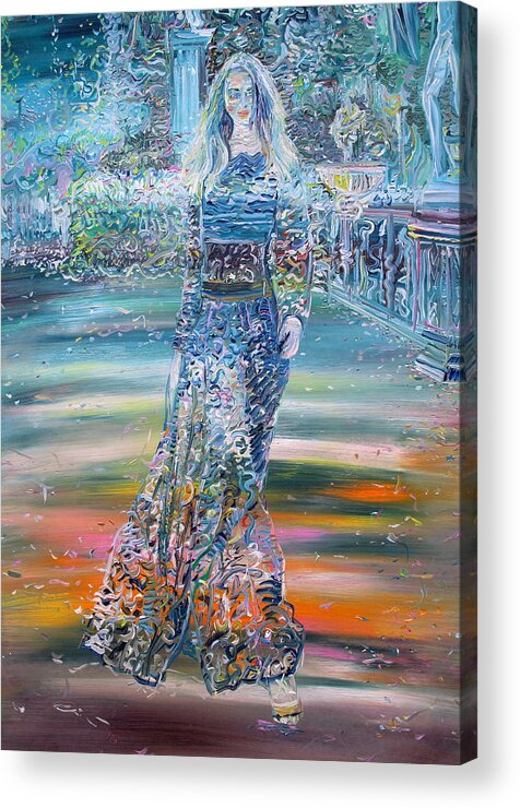 Woman Acrylic Print featuring the painting Woman And Garden by Fabrizio Cassetta