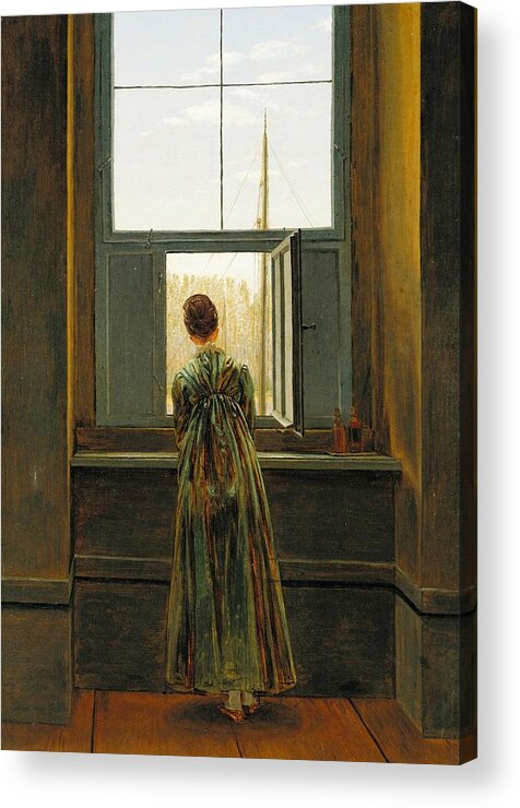 Woman At A Window Painting Painted Originally By Caspar David Friedrich Acrylic Print featuring the painting Woman At A Window Painting Painted Originally by MotionAge Designs