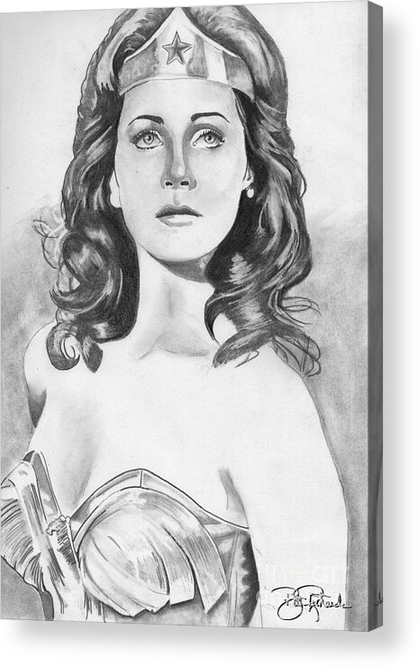 Wonder Acrylic Print featuring the drawing Wonder Woman - pencil by Bill Richards