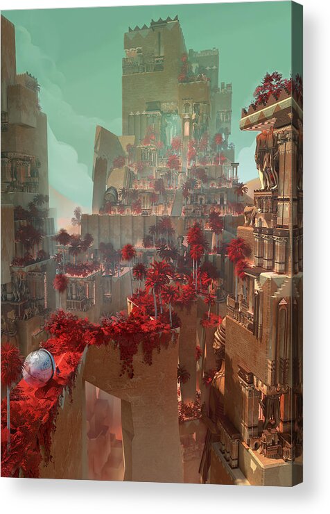 Landscape Acrylic Print featuring the digital art Wonders Hanging Garden Of Babylon by Te Hu