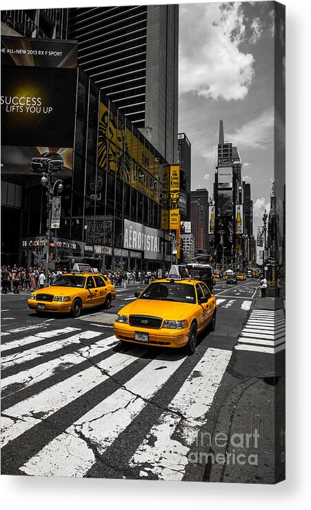 Manhattan Acrylic Print featuring the photograph Yellow Cabs cruisin on the Times Square by Hannes Cmarits