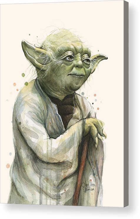 Yoda Acrylic Print featuring the painting Yoda Portrait by Olga Shvartsur