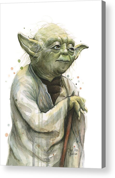 Yoda Acrylic Print featuring the painting Yoda Watercolor by Olga Shvartsur