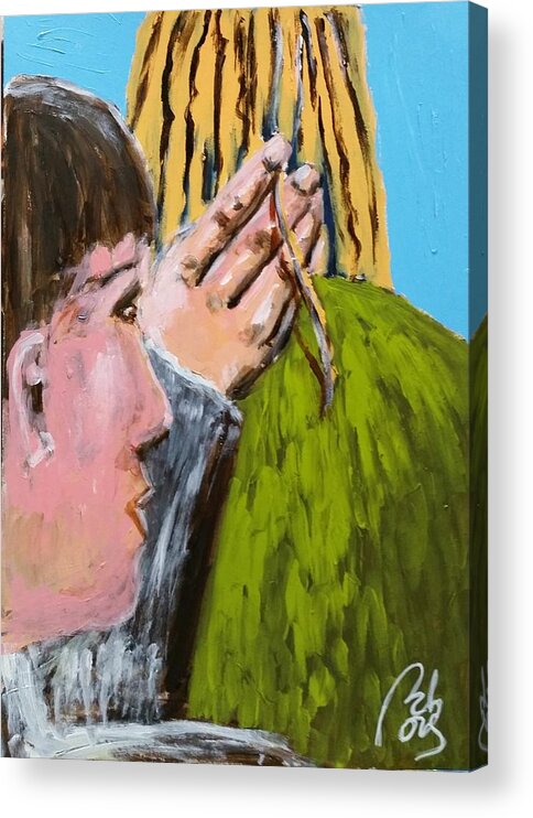 Relationship Acrylic Print featuring the painting Your hair beetween my fingers II by Bachmors Artist