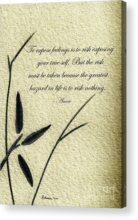 Abstract Acrylic Print featuring the mixed media Zen Sumi 4m Antique Motivational Flower Ink on Watercolor Paper by Ricardos by Ricardos Creations