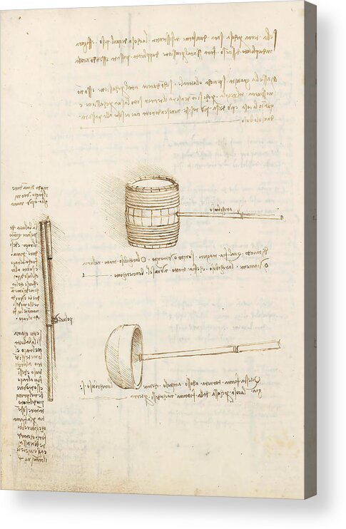 Codex Madrid I Acrylic Print featuring the drawing Folio f 59v. Codex Madrid I -Ms. 8937- 'Treaty of statics and mechanics', 192 folios with 384 pag... #1 by Album