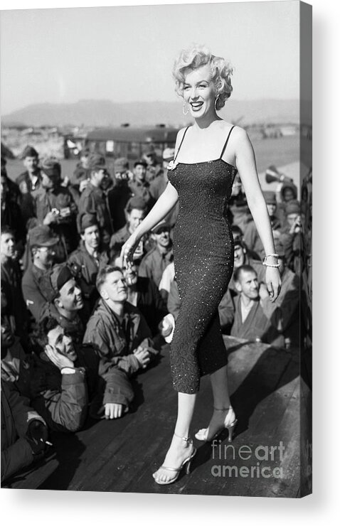 Crowd Of People Acrylic Print featuring the photograph Marilyn Monroe Entertaining Troops #1 by Bettmann