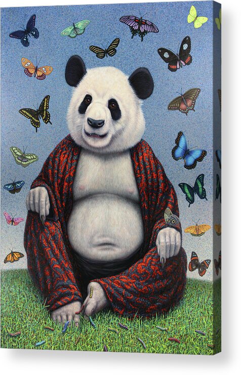 Panda Acrylic Print featuring the mixed media Panda Buddha #1 by James W. Johnson