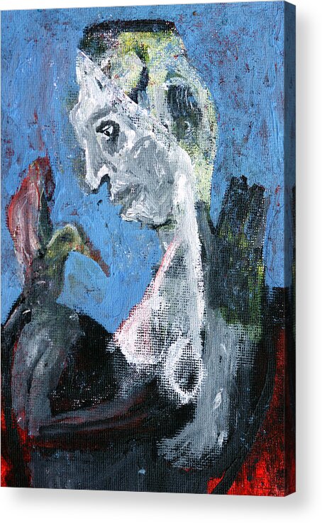 Bird Acrylic Print featuring the painting Portrait with a bird #1 by Edgeworth Johnstone