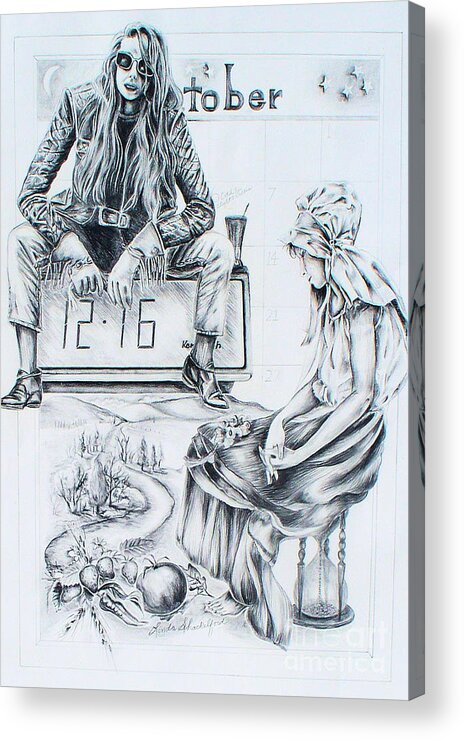 Women Acrylic Print featuring the drawing Time Between Women by Linda Shackelford