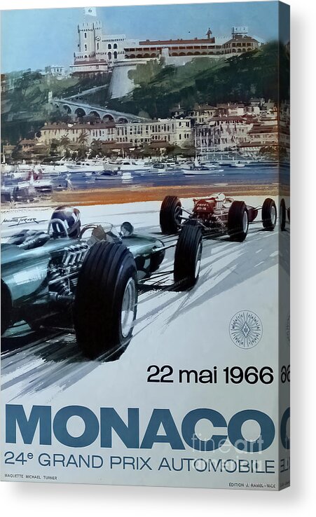 Vintage Acrylic Print featuring the mixed media 1966 Monaco Grand Prix Racing Poster by Retrographs