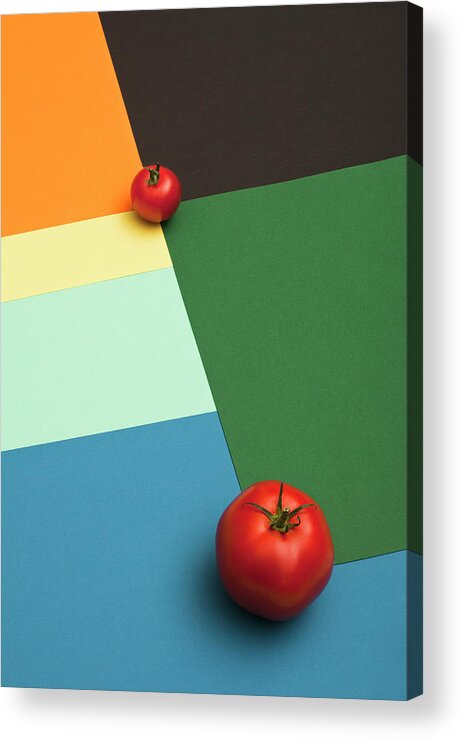 Part Of A Series Acrylic Print featuring the photograph A Large Tomato And A Small Tomato by Larry Washburn