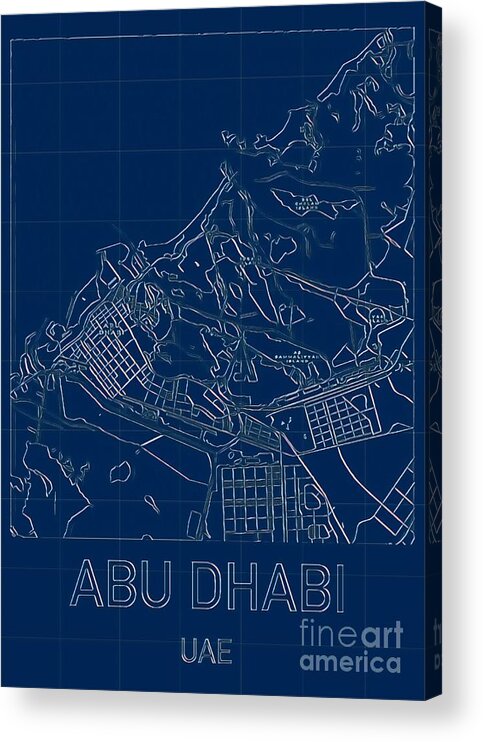 Abu Dhabi Acrylic Print featuring the digital art Abu Dhabi Blueprint City Map by HELGE Art Gallery