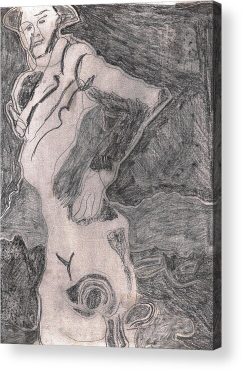 Drawing Acrylic Print featuring the drawing After Billy Childish Pencil Drawing 20 by Edgeworth Johnstone