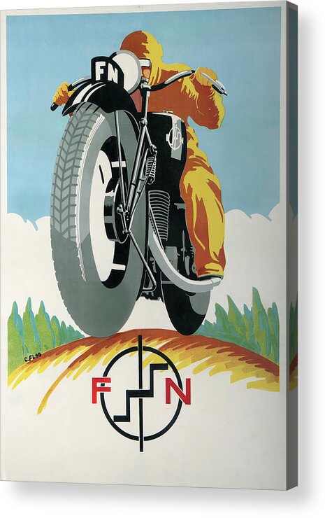 Art Deco Motorcycle Ad 1934 Acrylic Print featuring the mixed media Art Deco Motorcycle Ad 1934 by Vintage Lavoie