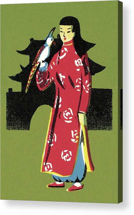 Animal Acrylic Print featuring the drawing Asian Woman With Bird by CSA Images