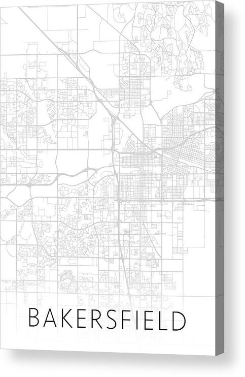 Bakersfield Acrylic Print featuring the mixed media Bakersfield California City Street Map Black and White Minimalist Series by Design Turnpike