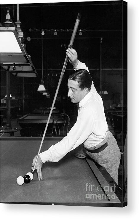 People Acrylic Print featuring the photograph Billiard Player Setting Up To Take Shot by Bettmann