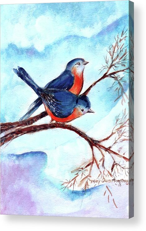 Birds Acrylic Print featuring the painting Birds Of Blue by Mary Armstrong