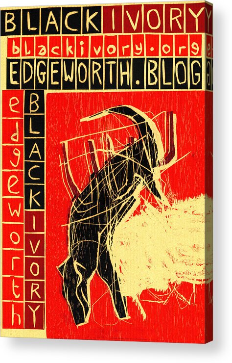 Text Acrylic Print featuring the relief Black Ivory Dog with its tail up by Edgeworth Johnstone