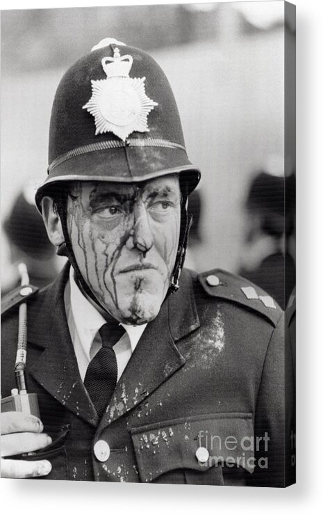 1980-1989 Acrylic Print featuring the photograph Bloodied Inspector Dennis Bell During by Bettmann
