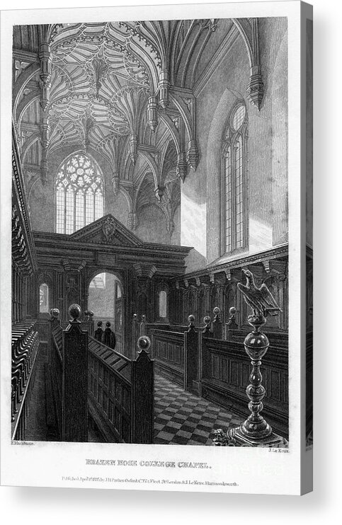 Engraving Acrylic Print featuring the drawing Brazen Nose Brasenose College Chapel by Print Collector