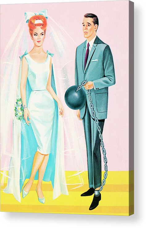Adult Acrylic Print featuring the drawing Bride and ball n chain by CSA Images