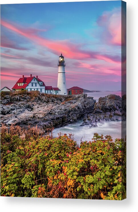 Portland Head Light Acrylic Print featuring the photograph Cape Elizabeth Lighthouse - Portland Head Light in Autumn by Gregory Ballos