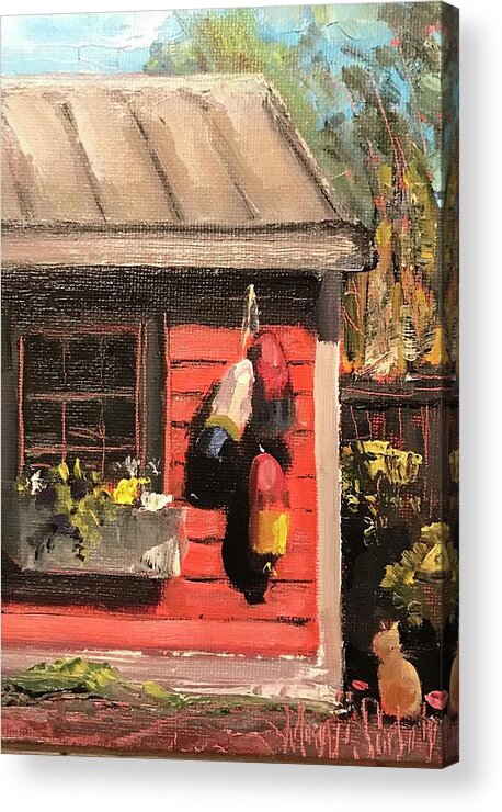 Impressionism Acrylic Print featuring the painting Cat with Shed by Maggii Sarfaty
