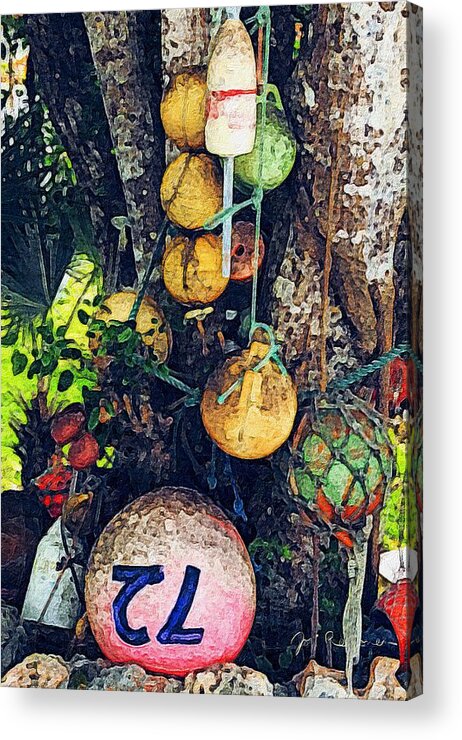 Brushstroke Acrylic Print featuring the photograph Channel Markers Hanging from a Tree by Jori Reijonen