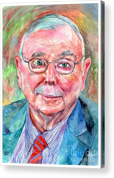 Charlie Acrylic Print featuring the painting Charlie Munger Portrait by Suzann Sines