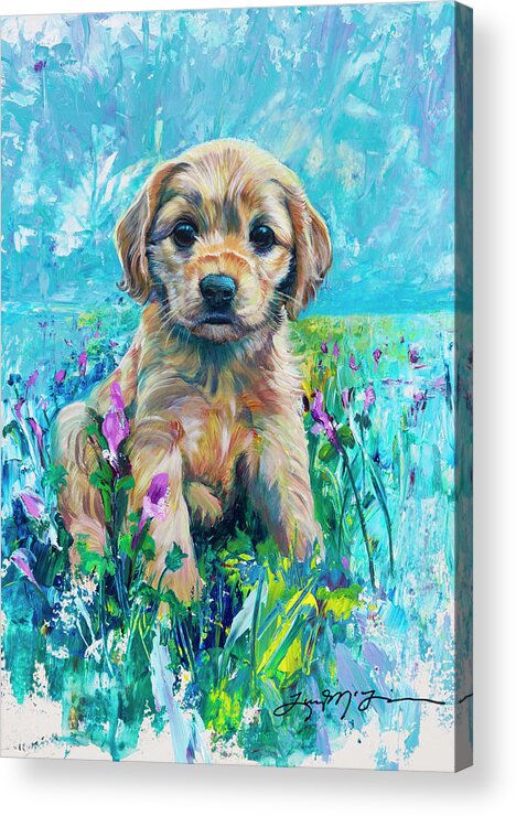 Puppies Acrylic Print featuring the painting Cocker Spaniel Puppy Love by Lucy P. Mctier
