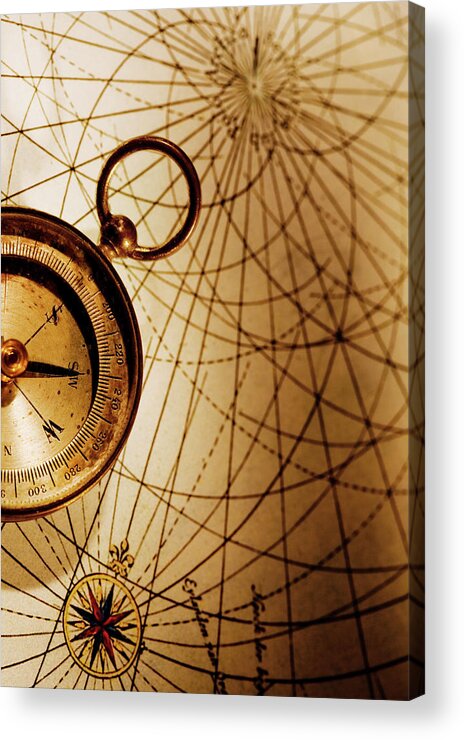 East Acrylic Print featuring the photograph Compass With Old Map by Nikada