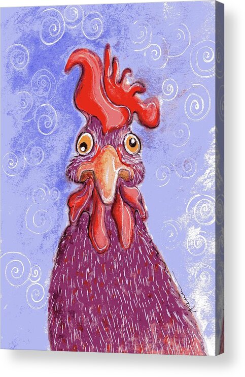 Chicken Acrylic Print featuring the painting Confused Chicken by Karren Case